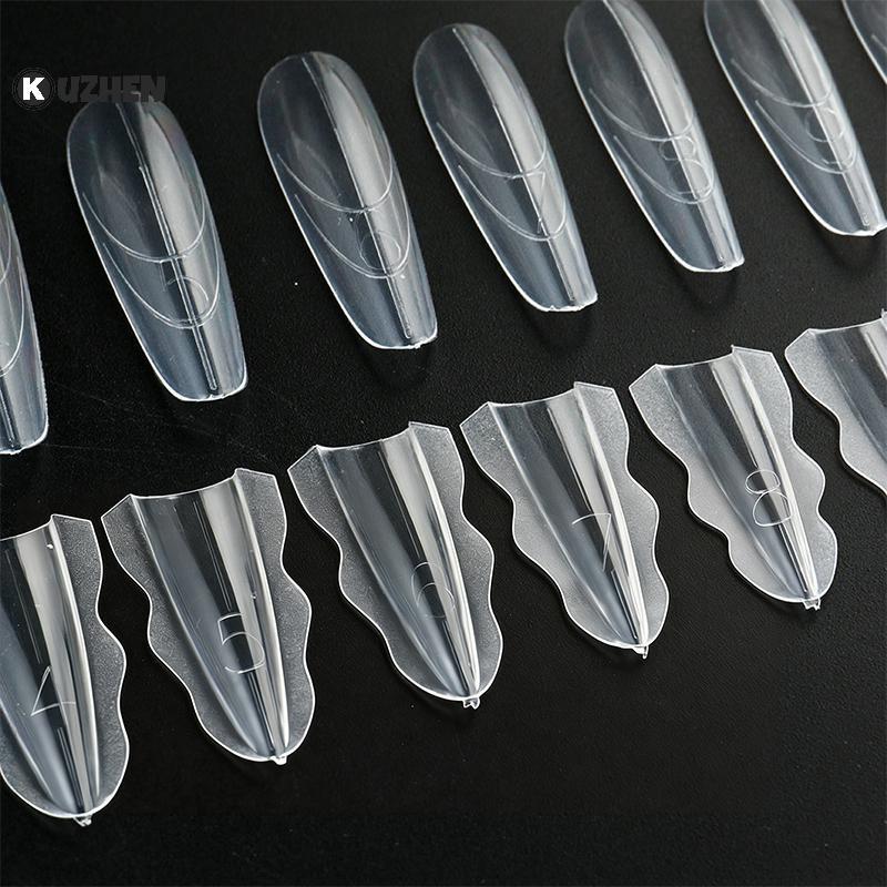 KUZHEN 60 Chiếc Sandwich Dual Nail Form Quan Tài Hạnh Nhân Móng Tay Mẫu 15 Kích Thước Có Thể Tái Sử Dụng Trên Đáy Hình Dạng Móng Tay Nghệ Thuật Nối Dài Top Khuôn Đáy Khuôn HOT
