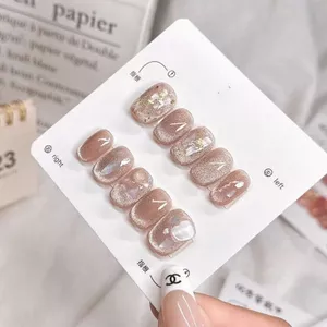Spar Mắt Mèo Mùa Xuân Mùa Hè Handmade Đeo Móng Tay Nhấp Nháy Vỏ Trắng Lá Vàng Làm Móng Miếng Dán Có Thể Tháo Rời Quang Trị Liệu Móng Tay