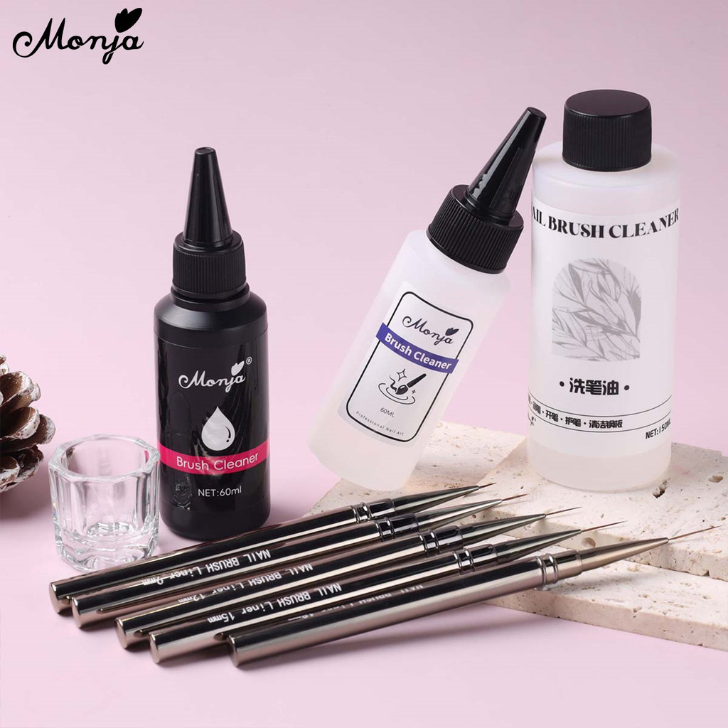 Monja Nail Art Set Nail Brush Cleaner Hair Brush Wash Remover Nail Art Liner Brush Vẽ Painting Flower DIY Bộ dụng cụ làm móng tay