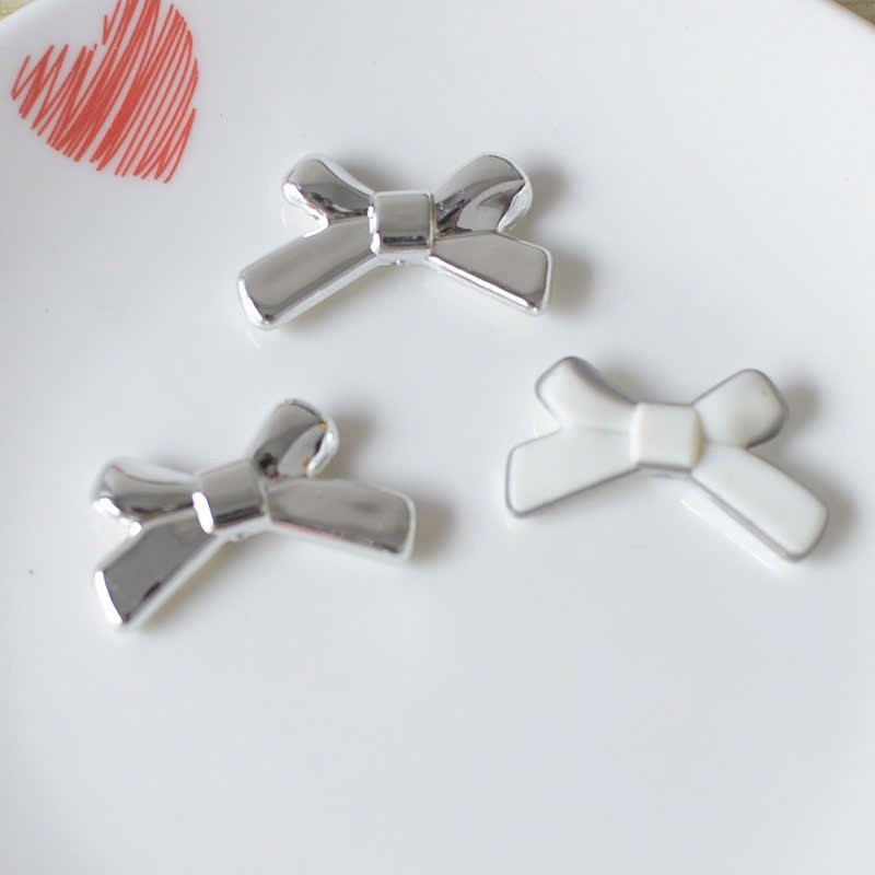 Set Charm Nơ Bạc Gương & Đá Pha Lê Trái Tim Sang Chảnh Lấp Lánh Phong Cách Thanh Lịch Cao Cấp Trang Trí DIY Xinh Xắn