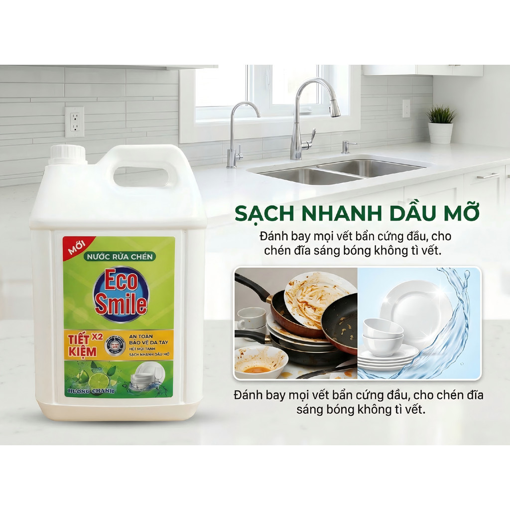 Nước rửa chén diệt khuẩn,Nước rửa chén khử mùi tanh,Nước rửa chén đậm đặc，Nước rửa chén không hại da tay ECO Smile