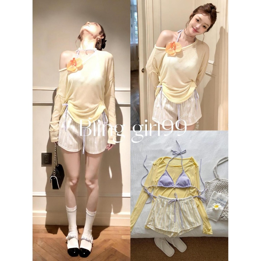 Quần Short và Áo Thun Bikini Đồ Bơi Cho Nữ