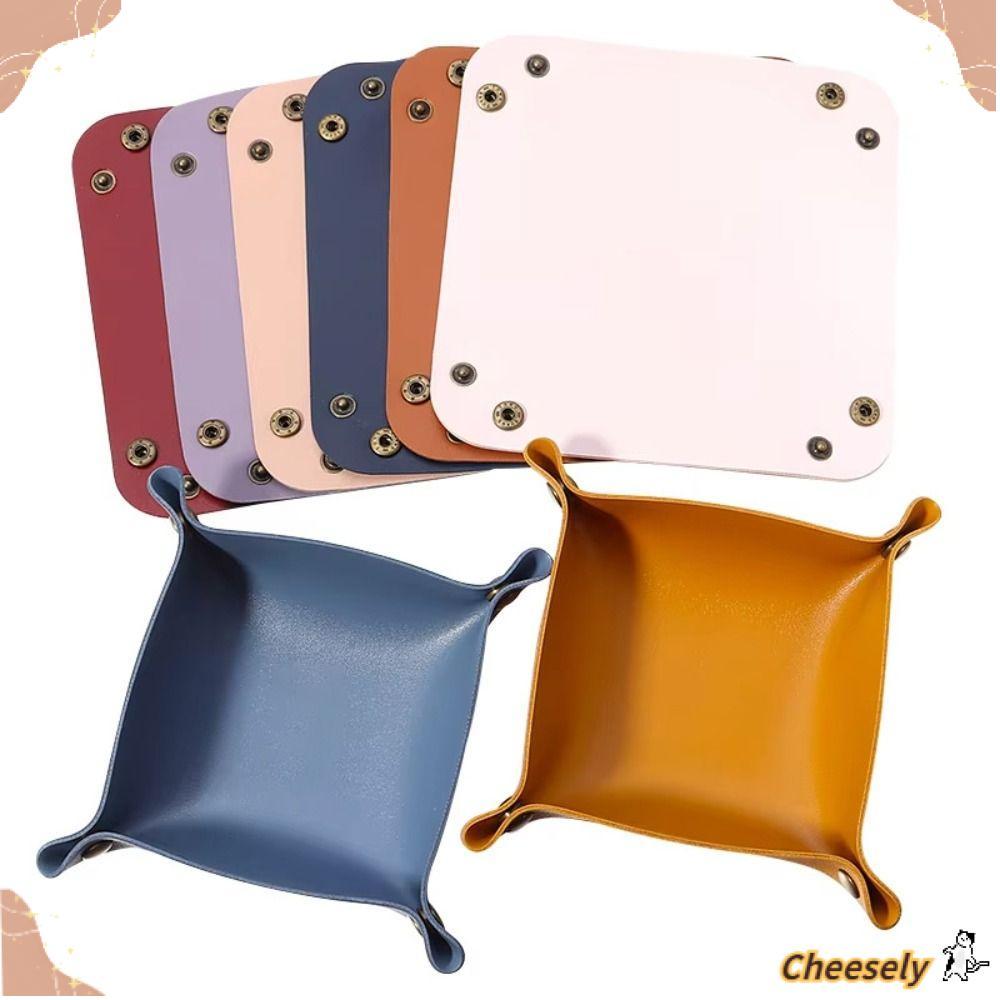 Hộp lưu trữ bàn CHEESELY, Khay da vuông có thể gập lại, Khay lưu trữ dung tích lớn 25X25cm cho trang sức Ví chìa khóa điện thoại Đồng xu