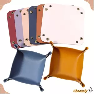 Hộp lưu trữ bàn CHEESELY, Khay da vuông có thể gập lại, Khay lưu trữ dung tích lớn 25X25cm cho trang sức Ví chìa khóa điện thoại Đồng xu