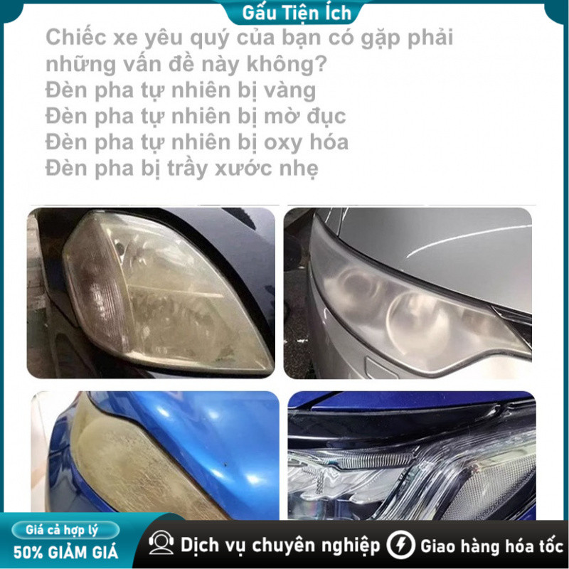 Sản phẩm phục hồi đèn pha xe hơi - Tẩy ố vàng, loại bỏ cặn canxi, không cần đánh bóng, tạo lớp phủ bảo vệ trong suốt