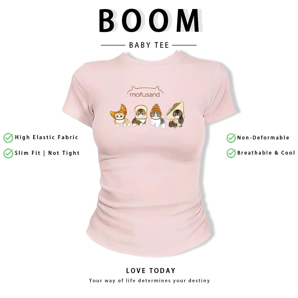 BOOM Áo Baby Tee Nữ Cotton Ôm Body-Áo Thun Ngắn Tay Y2K In Hình PhongCách Mùa Hè, Cổ Tròn Hàng Đầucách hàn quốc phongQ36