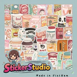 Set 60 Sticker Hình món ăn vặt bắt mắt Chống Nước Dán Laptop Vali Mũ Bảo Hiểm Sổ Tay