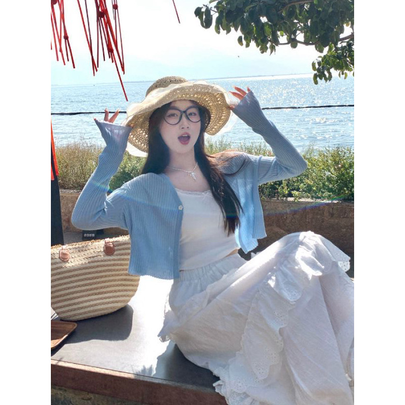 Áo Cardigan Ngắn Nữ Mỏng Ôm, Phù Hợp Chống Nắng và Thời Trang - Màu Xanh