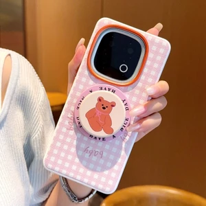 Dành cho iqoo 13 Vỏ Điện Thoại Từ Tính Phong Cách Hợp Thời Trang 15ultra Giá Đỡ Hoạt Hình Cao Cấp Checkered Nữ Tình Yêu Thoáng Mát Bao Gồm Tất Cả Nút Gương Kim Loại Nhẫn Sốc @