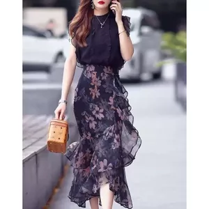 Váy đuôi cá voan hoa mùa hè, thiết kế xù, hông lưng cao - Khuyến mãi đặc biệt