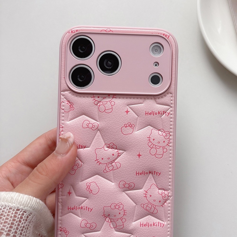 Ốp điện thoại da dập nổi Cat Star cho iPhone 17 Pro Max 16 15 14 Vỏ bảo vệ chống sốc