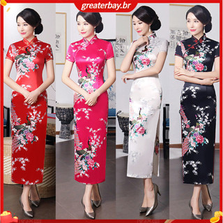 [Deryu] Đầm dạ hội ngắn tay phù dâu in hình con công dành cho nữ