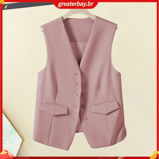 Áo Vest nữ Áo ghi lê nữ đi lại Áo ghi lê không tay cổ chữ V thời trang dành cho nữ mặc công sở Áo Vest phong cách công sở có túi màu trơn Quần áo mùa xuân mùa hè