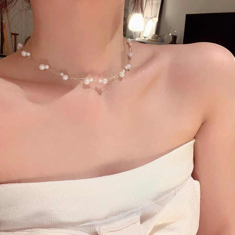 Vòng cổ nữ choker phong cách Hàn Quốc với ngọc trai và gypsophila