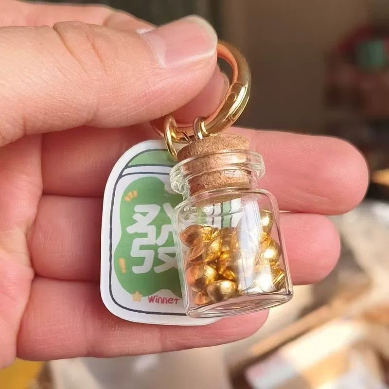 Năm Mới May Mắn Chai Mahjong Móc Khóa Acrylic INS Phong Cách Túi Treo Điện Thoại Trang Trí Quà Tặng