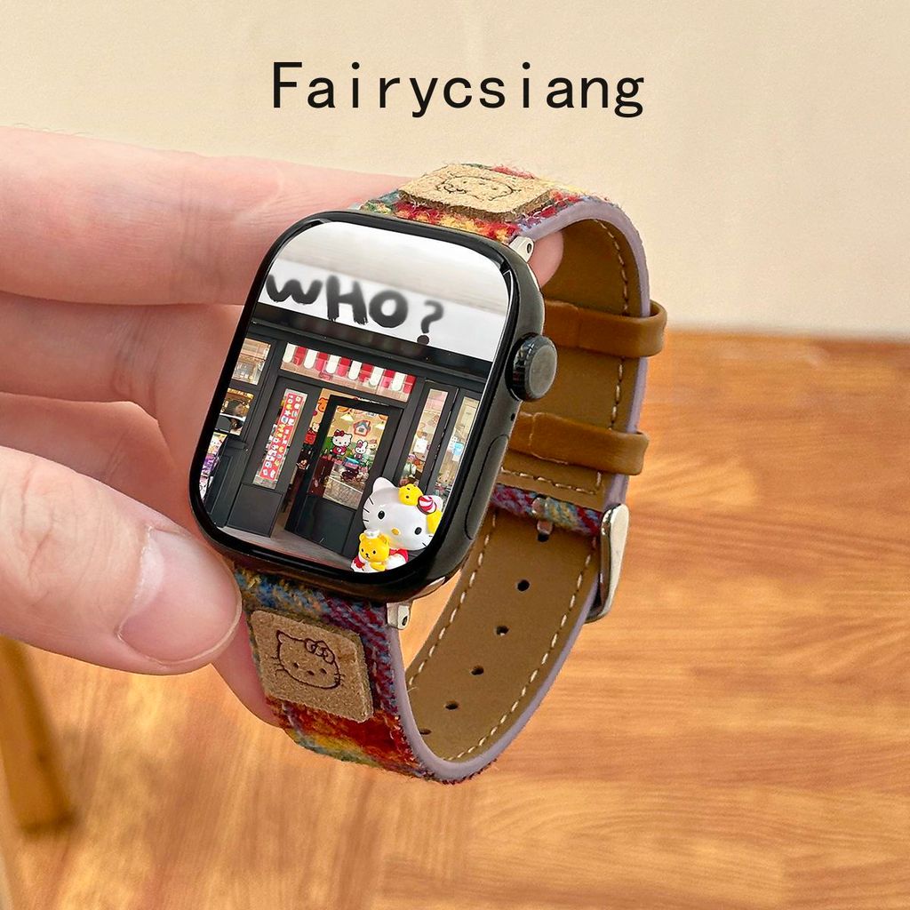 Dây đeo đồng hồ bằng da kẻ sọc KT cho Apple Watch 38mm 40mm 41mm 42mm 44 45 49mm cho iwatch Series 8 7 SE 6 5 4 3 Dây đeo đồng hồ
