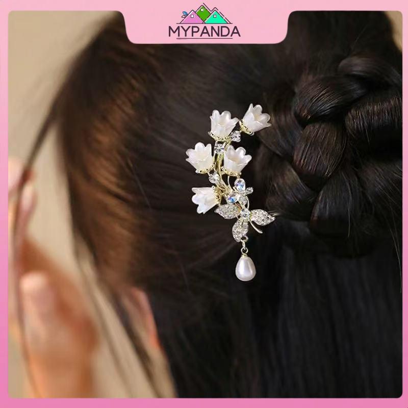 MYPANDA - Kẹp tóc hình chữ U handmade họa tiết Lily of the Valley vintage, phù hợp với style Hanfu