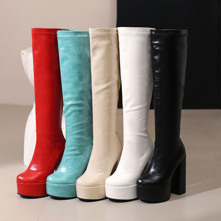 VNAYYYNX34-46 Kích thước lớn Đế dày đế tròn Dây kéo gót chân siêu cao Hộp đêm DJ giả cực khiêu vũ Sườn xám Over-the @