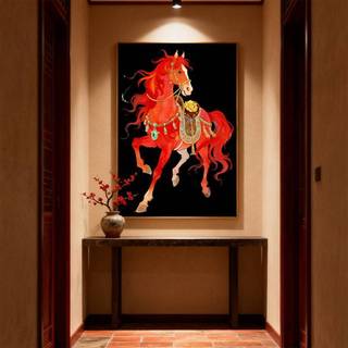 Tranh Canvas Ngựa Đỏ Mang Vàng Phong Cách Trung Hoa - Trang Trí Phòng Khách Biệt Thự Hành Lang Nghiên Cứu Tài Lộc