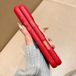 Phiên Bản Năm Mới Da Đỏ Thêu Pony Ốp Lưng Điện Thoại iPhone 17 16 15 14 13 12 11 Pro Max Plus Vỏ Mềm Chống Sốc