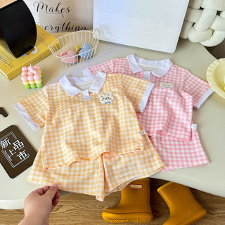 (6m-15Yrs) Bé Gái Kiểm Tra Bộ Polo Sọc Mùa Hè 2 Mảnh Trang Phục Thường Ngày Trẻ Em Thời Trang Ngắn Tay Quần Short Mới