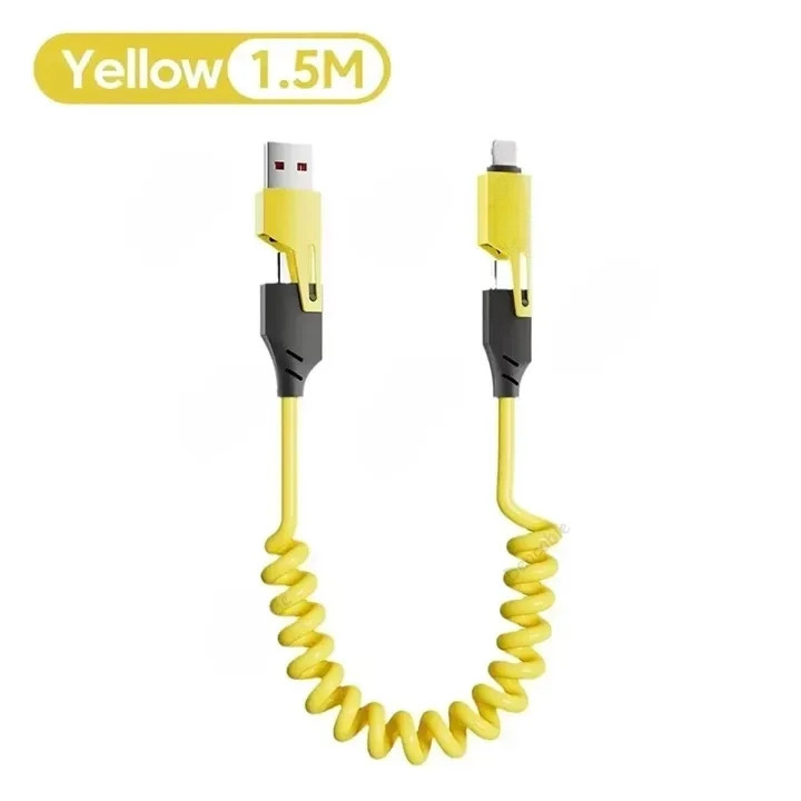 Dây sạc lò xo tháo rời, 2m truyền dữ liệu，Cáp sạc nhanh，có thể co giãn，Dây sạc nhanh 4 in 1，USB Type C (Type C)