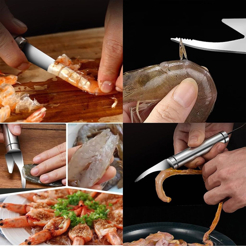 [Bộ 2 Chiếc] Dụng Cụ Bóc Bỏ Tôm,Cạo Vảy Cá Đa Năng Có Thiết Kế Hai Đầu Bằng Thép Không Gỉ, Cây Lột Vỏ Tôm, Lấy Chỉ Tôm