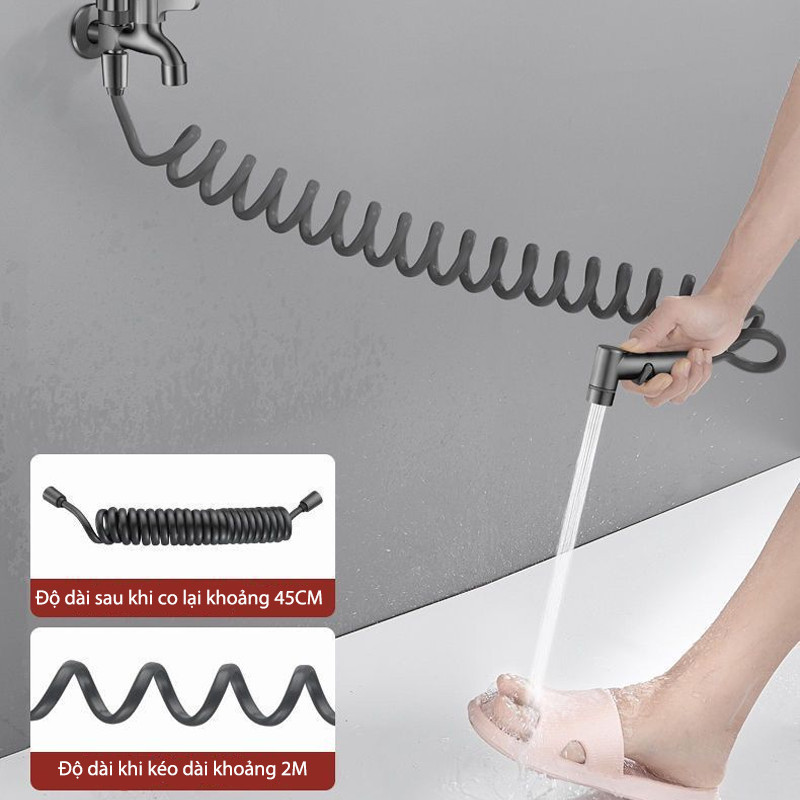 Bộ Vòi Xịt Vệ Sinh Cao Cấp - Đầu Xịt Inox 304, Dây Lò Xo 3m Chất Lượng, Kèm Giá Đỡ Dán Tường