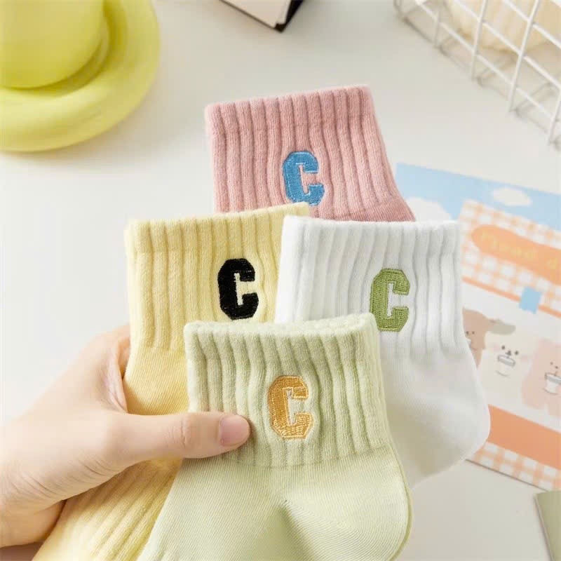 Packs 5 Đôi Tất Chữ C Cổ Ngắn 5 Màu Chất Vải Cotton Mềm Mại Thoáng Khí