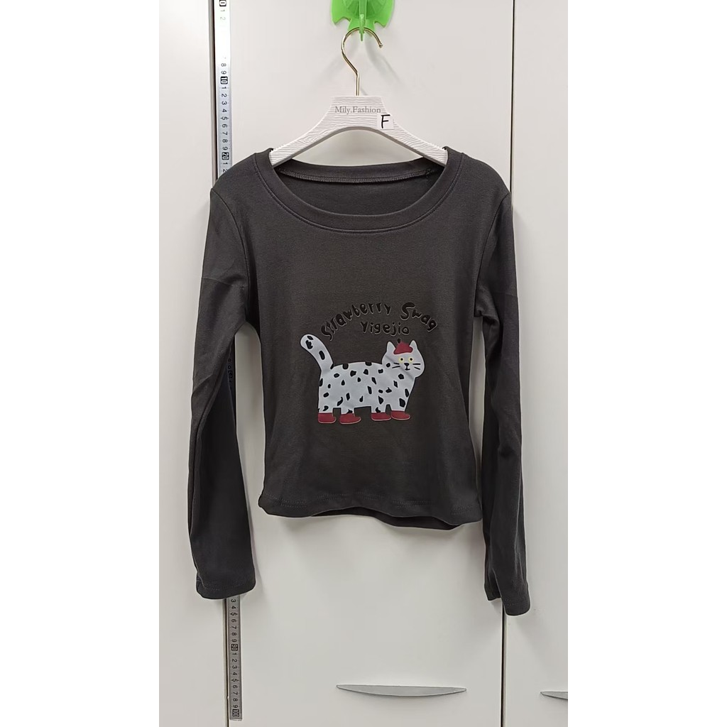 Milyfashion Chải Bên Trong Dài Tay Mèo In Hình Thu Đông Bên Trong Dày Đức Nhung Đáy Top