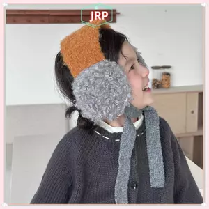 JRP INS Style Trẻ Em Bé Gái Sang Trọng Buộc Tai Thiết Kế Khóa Màu Mùa Đông Ấm Áp Dệt Kim Bịt Tai Dày Ấm Áp Dệt Kim Earmuffs JRP