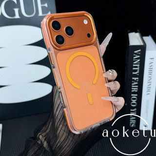 Cạnh hai màu thích hợp cho ốp điện thoại iPhone 17 Promax, khung kim loại cao cấp 17 trong suốt cao cấp, lỗ lớn 17 Pro silicon chống rơi Vỏ bảo vệ từ tính không khí