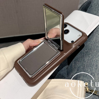 Ốp điện thoại giá đỡ gương lật da cừu sang trọng phù hợp cho iPhone 11 12 13 14 15 16 17 Pro max màu nâu bao gồm tất cả các trường hợp cứng chống rơi