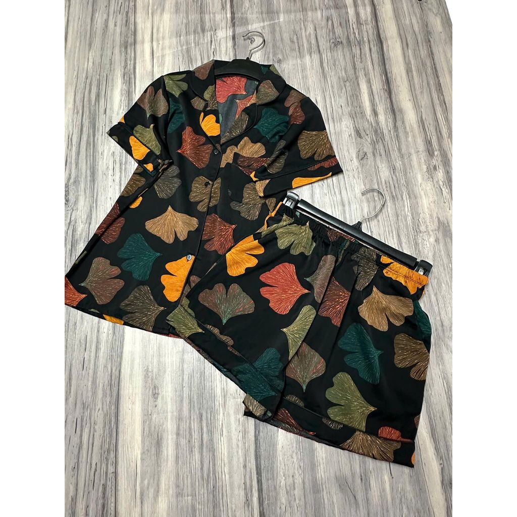 Mango Quần Đùi Đồ Bộ Pyjama Tay Ngắn Lụa Mango Sang Trọng Thoáng Mát 1 Size Từ 45 Đến 58kg