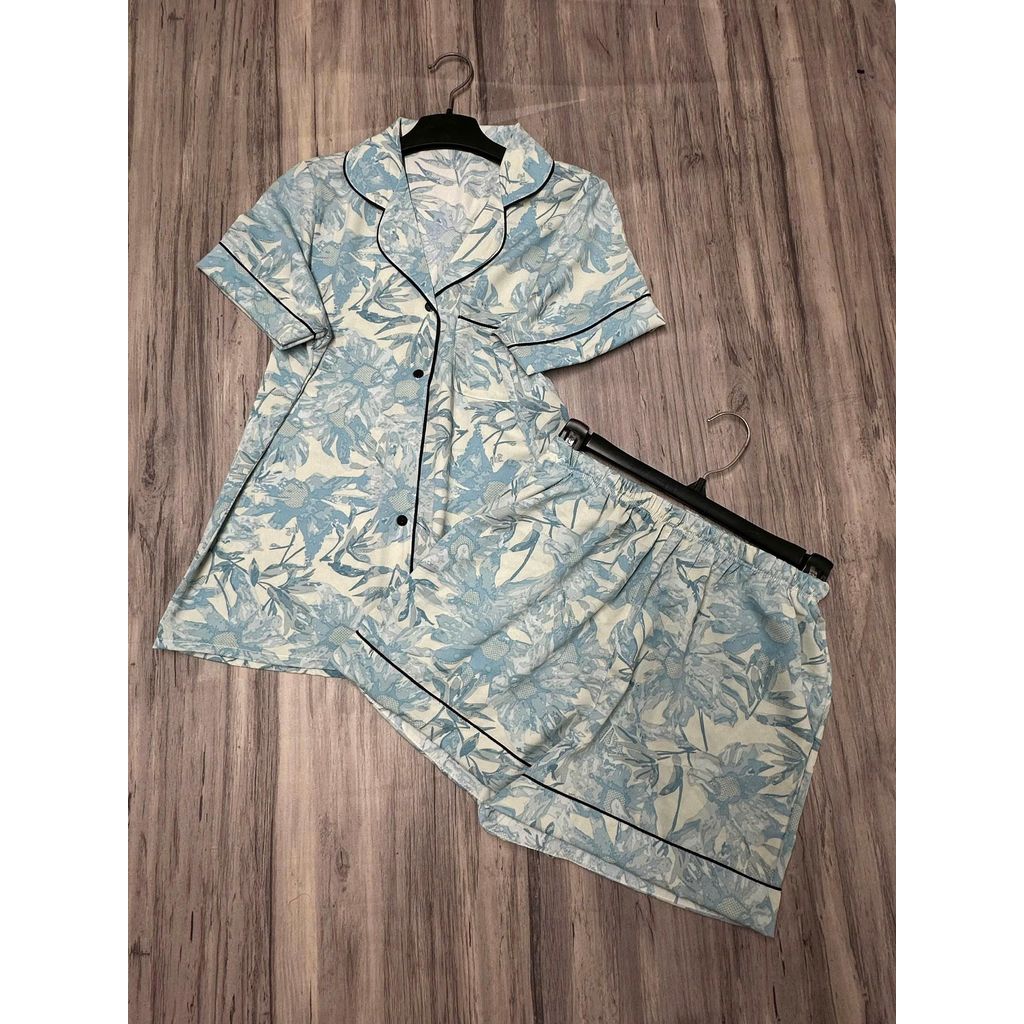 Mango Quần Đùi Đồ Bộ Pyjama Tay Ngắn Lụa Mango Sang Trọng Thoáng Mát 1 Size Từ 45 Đến 58kg