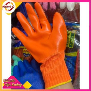 ( LOẠI 1 - 1.2kg/12 đôi ) Găng tay lao động PVC PHỦ SƠN CAM cả bàn siêu dày
