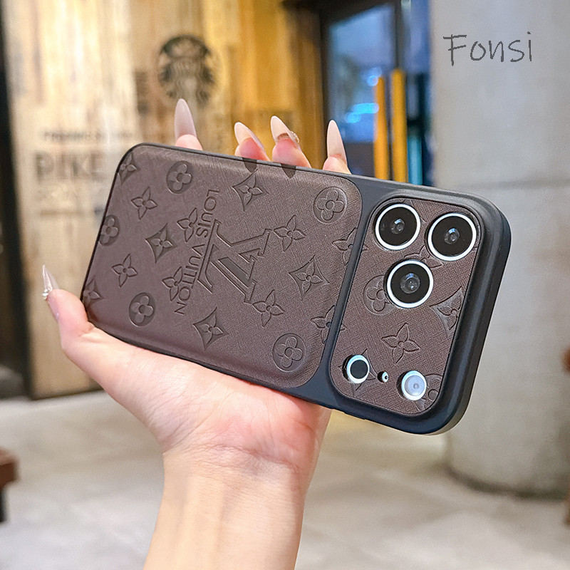 Ốp Điện Thoại Da PU Cao Cấp Có Kim Cương Bling Thiết Kế Nổi Cửa Sổ Lớn Cho IPhone 17 16 15 14 13 Pro Max