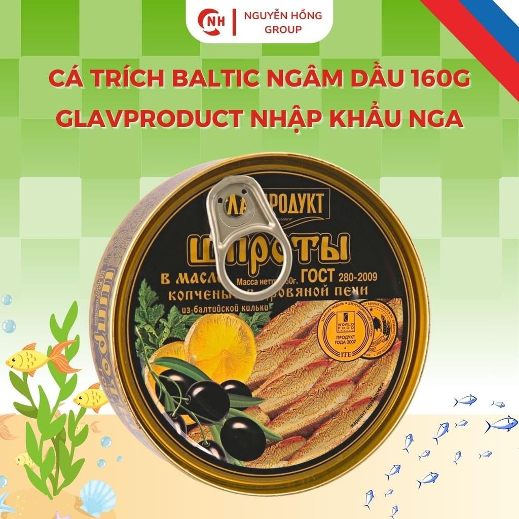 Cá trích baltic ngâm dầu 160g glavproduct nhập khẩu Nga đồ ăn food thức ăn