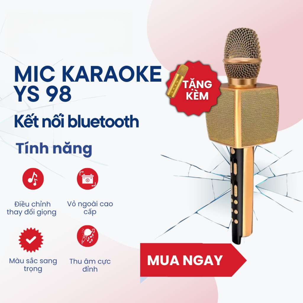 Micro Karaoke YS-98 Bluetooth Không Dây Loa Lớn Âm Thanh Chuẩn Kèm Mic Phụ Song Ca Siêu Hay