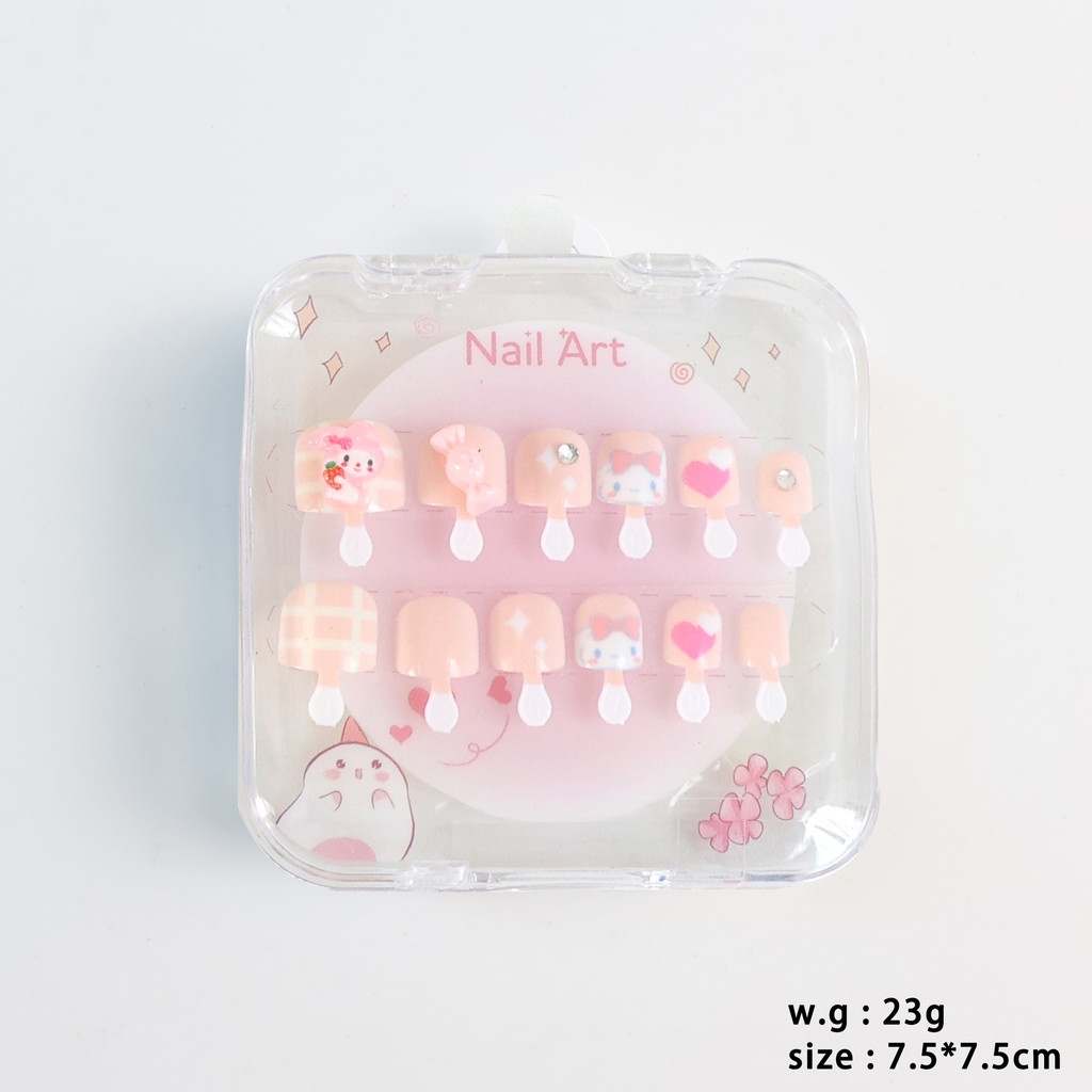 Sweet Kids Press On Nails Handmade Với Ngọc Trai Có Thể Tháo Rời Hoạt Hình Móng Tay Giả Dễ Thương Nhân Tạo Đầu Móng Tay Cho Bé Gái Và Nữ
