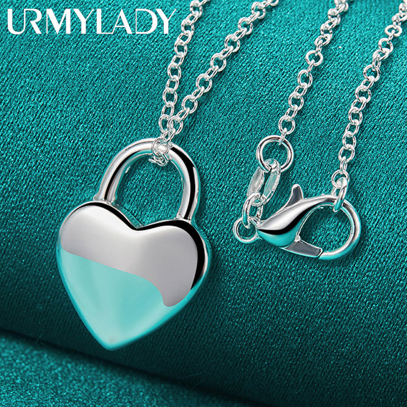 URMYLADY Bạc 925 Khóa Trái Tim 16-30 Inch Mặt Dây Chuyền Vòng Cổ Nữ Cưới Quyến Rũ Trang Sức