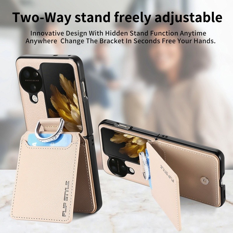 Mimi Sang Trọng Da PU Ốp lưng OPPO Find N3 Flip N2 Ví Lật Nhẫn Đựng Thẻ Bảo Vệ Mặt Sau Chống Sốc Flip7 Flip6
