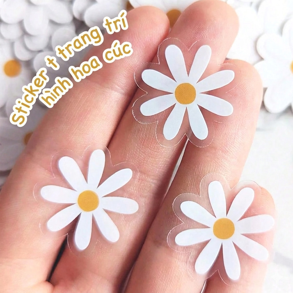 [Combo 40] Sticker hoa cúc trắng TE84 [1 tờ 20 hình]decal dán trong suốt trang trí sổ tay điện thoại