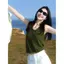 Phong cách Hồng Kông Bên trong Retro Xanh Đan Không tay Áo yếm nhỏ dành cho nữ Áo ghi lê mùa hè Đế mặc ngoài Ice Silk Top