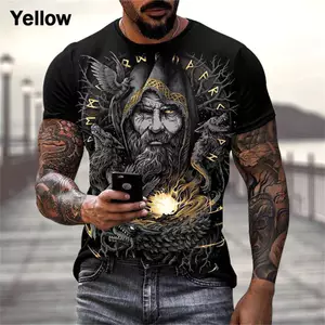 Mùa Hè Áo Thun Nam Phong Cách Bắc Âu, Thiết Kế Chiến Binh Viking 3D, Thoáng Khí Nhanh Khô