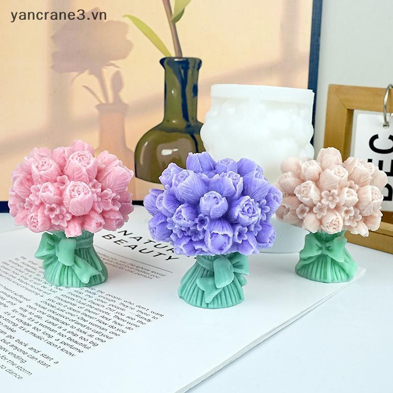 {YAN} Khuôn nến hoa 3D Khuôn nhựa cụm hoa cúc bằng silicon để làm xà phòng và sáp thủ công trang trí nội thất DIY {ya}