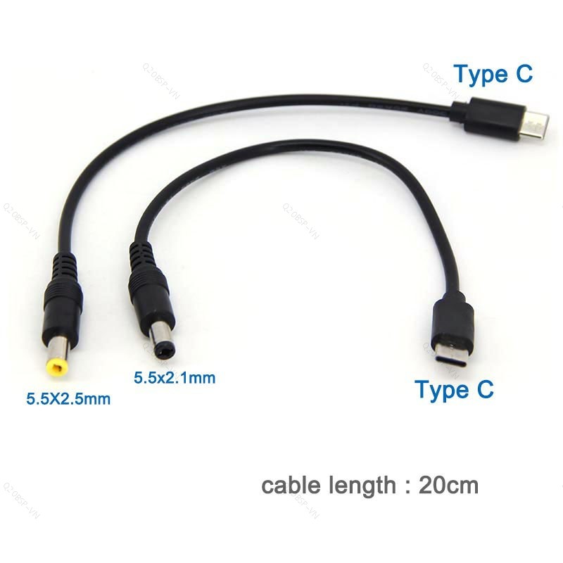 0.2m USB Type C Nam sang DC Nam 5.5X2.5mm 5.5x2.1mm 5V 3A 15W USB Jack Cắm Nguồn Cáp Sạc Nối Dài Cho camera Router VN20B