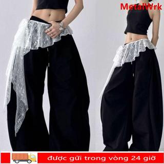 Váy mini ren Harajuku xuyên thấu không đều, thêu hoa, thiết kế buộc dây rèm mông