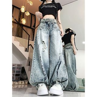 Quần ống rộng kiểu Mỹ thiết kế trẻ trung cho nữ, có hiệu ứng rủ, hợp thời trang cho mùa xuân hè