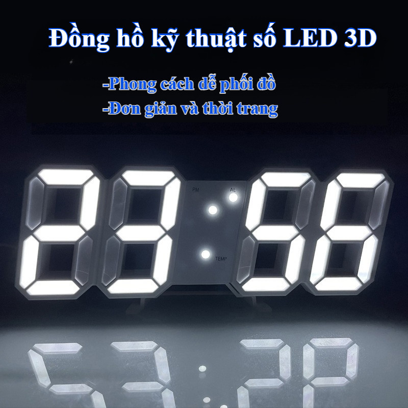 Đồng hồ báo thức chữ số LED 3D, treo tường, để bàn, đồng hồ thông minh, tự động điều chỉnh ánh sáng.